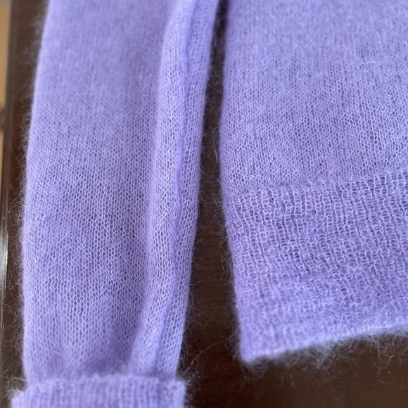 J Crew Deep Purple Mohair Blend Cardigan with Full Zip Turtle Neckline Size L - Picture 7 of 7